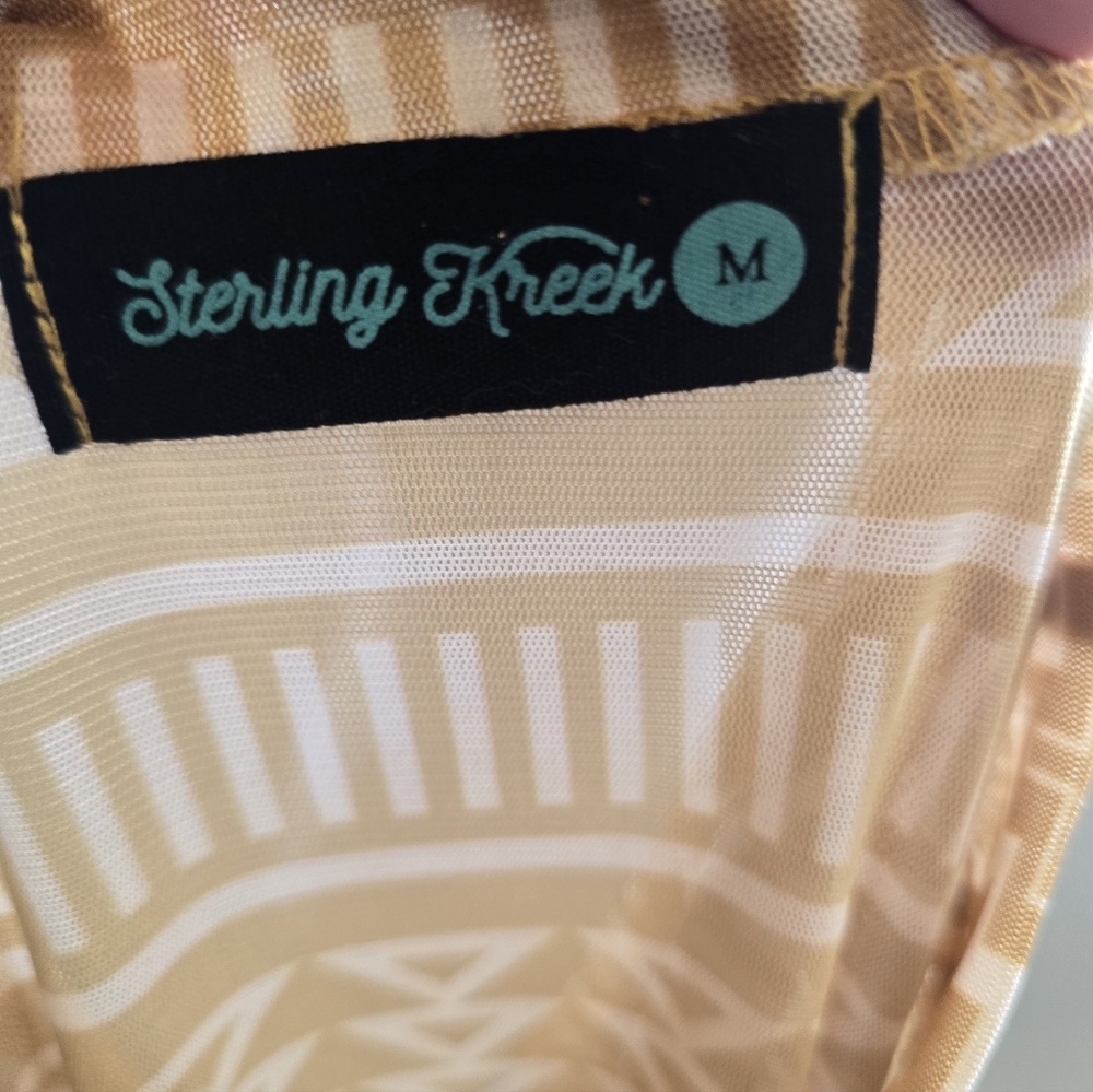 Sterling Kreek Sunrise Mountain Mesh Long Sleeve Western Top Mustard Sz Medium - Picture 8 of 9